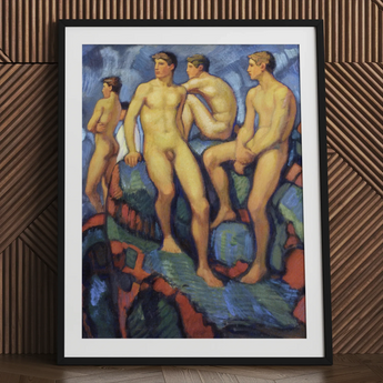 Four Young Men - Stampa artistica di Ludwig Von Hofmann su tela, 24x32’’ / 61x81cm / Cornice nera / Passe-partout, Poster, stampe e arte visiva, Toby