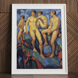 Four Young Men - Stampa artistica di Ludwig Von Hofmann su tela, 24x32’’ / 61x81cm / Cornice bianca / Passe-partout, Poster, stampe e arte visiva, Toby