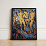 Four Young Men - Ludwig Von Hofmann Art Print / Canvas Black-framed Reproduction Modernist Painting Nude Male Figures Earthy, Hofmann’s,