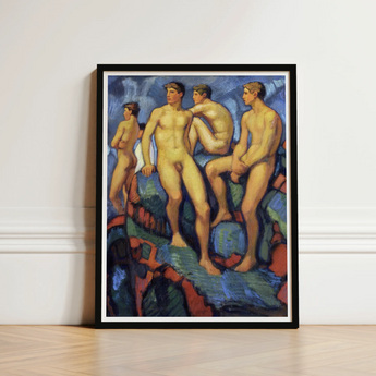 Four Young Men - Ludwig Von Hofmann Art Print / Canvas Black-framed Vibrant Expressionistic Painting Nude, Male, Hofmann’s, Oil, Darmstadt