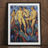 Four Young Men - Ludwig Von Hofmann Art Print / Canvas Black-framed Classical Painting Nude Male Figures, Hofmann’s, Oil, Darmstadt