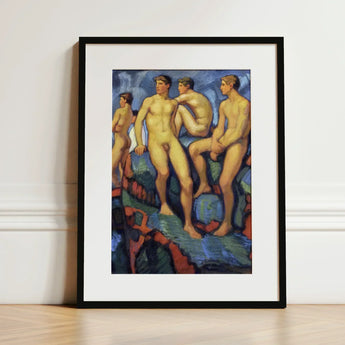 Four Young Men - Ludwig Von Hofmann Art Print / Canvas Black-framed Vibrant Impressionistic Painting Nude Male, Hofmann’s, Oil, Darmstadt