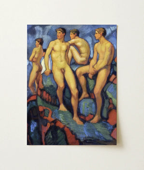Vibrant Impressionistic Painting Four Nude Male Figures Poses Ludwig Von, Young, Hofmann’s, Oil, Darmstadt Landesmuseum Period, Plants