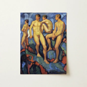 Four Young Men - Ludwig Von Hofmann Art Print / Canvas Vibrant Impressionistic Painting Nude Male Figures Poses, Hofmann’s, Oil, Darmstadt