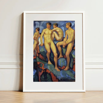 Four Young Men - Ludwig Von Hofmann Art Print / Canvas White-framed Vibrant Impressionistic Painting Nude Male, Hofmann’s, Oil, Darmstadt