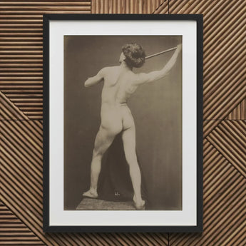 French Male Nude - Gaudenzio Marconi Art Print / Canvas Black-framed White-matted Vintage Sepia-toned Photograph Figure, Guglielmo