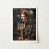 Freyja - Surreal Norse Goddess Art Print / Canvas Framed Digital Artwork Woman Ornate Patterned Robe Intricate Realms Unfurls, Mighty