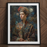 Freyja - Surreal Norse Goddess Art Print / Canvas Framed Portrait Woman Ornate Patterned Attire Intricate Tattoos Norse Realms Unfurls,