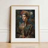 Freyja - Surreal Norse Goddess Art Print / Canvas Framed Portrait Woman Ornate Patterned Garment Intricate Embroidery Realms Unfurls,