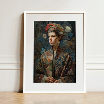 Freyja - Surreal Norse Goddess Art Print / Canvas Framed Portrait Woman Ornate Patterned Garment Intricate Tattoos Norse Realms Unfurls,