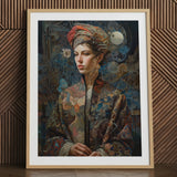 Freyja - Surreal Norse Goddess Art Print / Canvas Framed Portrait Woman Ornate Patterned Robe Intricate Tattoos Realms Unfurls, Mighty
