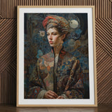 Freyja - Surreal Norse Goddess Art Print / Canvas Framed Portrait Woman Ornate Patterned Robe Intricate Tattoos Norse Realms Unfurls,