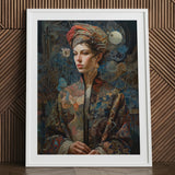 Freyja - Surreal Norse Goddess Art Print / Canvas Framed Portrait Woman Ornate Patterned Robe Intricate Tattoos Realms Unfurls, Mighty