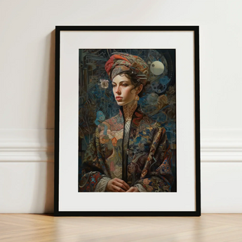 Freyja - Surreal Norse Goddess Art Print / Canvas Framed Portrait Woman Ornate Patterned Robe Turban Intricate Norse Realms Unfurls,