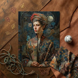 Freyja - Surreal Norse Goddess Art Print / Canvas Steampunk-inspired Portrait Print Intricate Mechanical Floral Patterns Rich Norse Realms