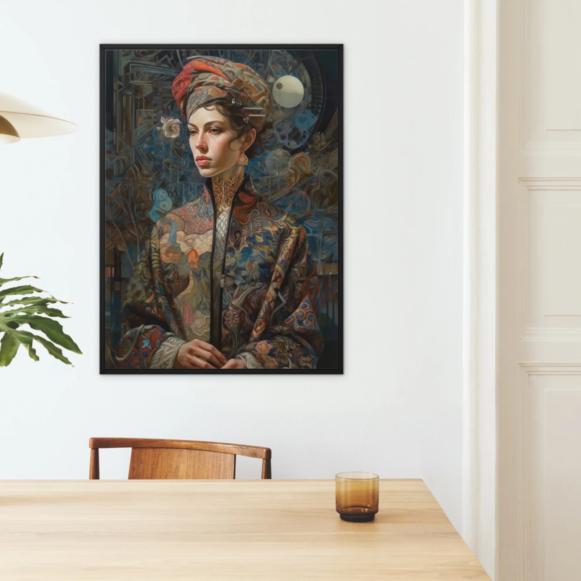 Freyja - Surreal Norse Goddess Framed Canvas, Framed Portrait Woman Ornate Clothing