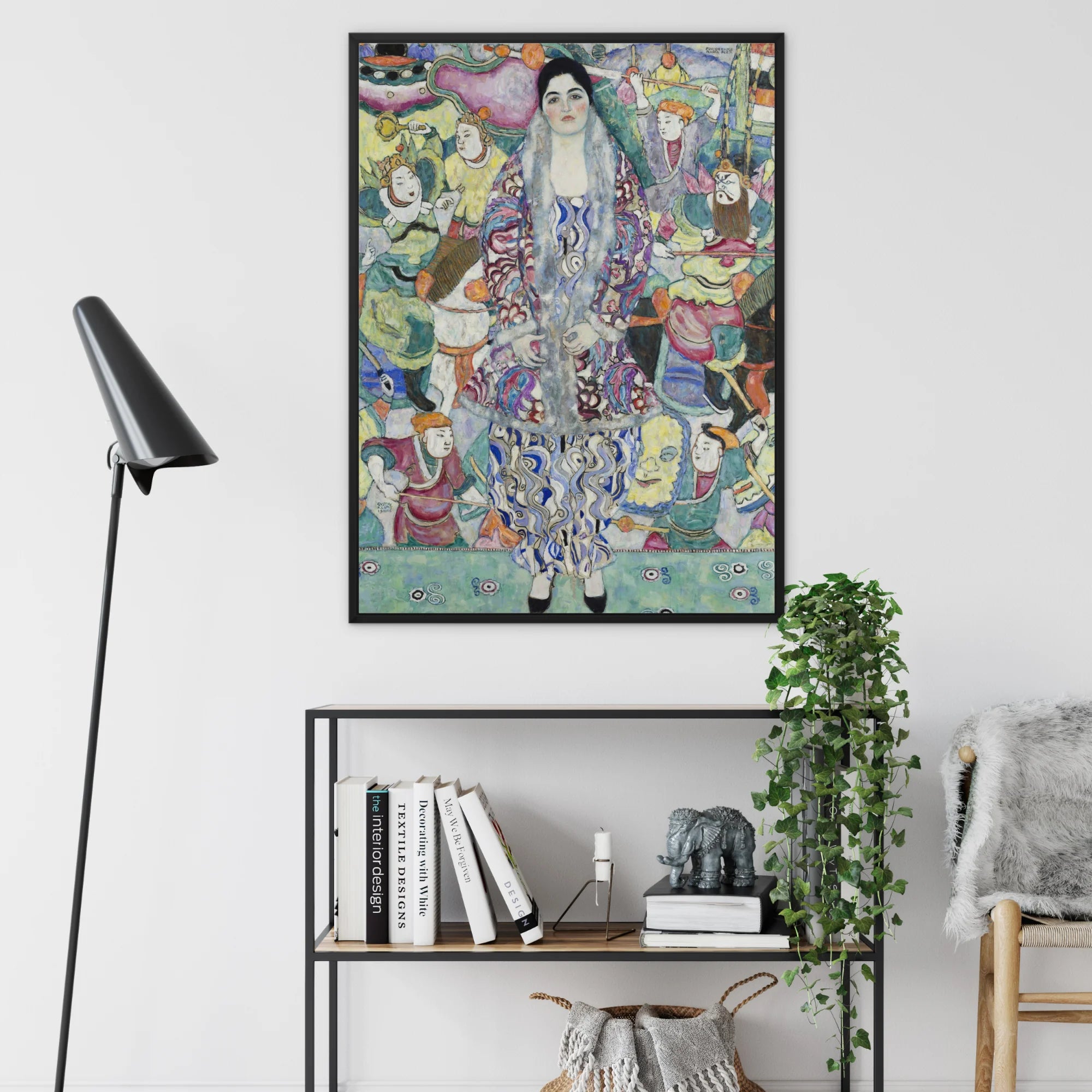 Friederike Maria Beer - Gustav Klimt Portrait Framed Canvas, Framed Gustav Klimt Painting Figure Floral Patterned Dress