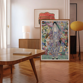 Friederike Maria Beer - Gustav Klimt Symbolist Art Print / Canvas Colorful Framed Painting Woman Ornate Patterned Dress Surrounded,