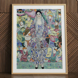 Friederike Maria Beer - Gustav Klimt Symbolist Art Print / Canvas Framed Artwork Central Woman Ornate Patterned Dress Blue, Portrait Prints