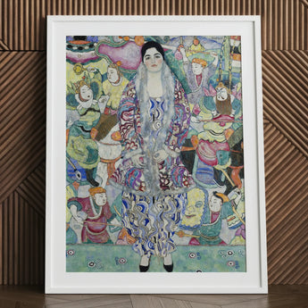 Friederike Maria Beer - Gustav Klimt Symbolist Art Print / Canvas Vibrant Framed Artwork Central Figure Ornate Patterned Gown, Portrait