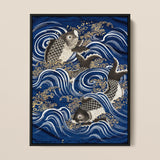 Fukusa and Carp in Waves - Meiji Art Print / Canvas, Meiji-era Fukusa-inspired Fine Art, Japan’s Artistic Golden Age, Meiji Period Art
