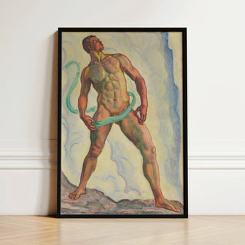 Fullness - Ferdinand Hodler Art Print / Canvas Framed Painting Muscular Nude Male Figure Green Ribbon-like, Prints