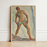 Fullness - Ferdinand Hodler Art Print / Canvas Framed Painting Muscular Nude Male Figure Green Ribbon-like, Prints