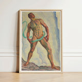 Fullness - Ferdinand Hodler Art Print / Canvas Framed Painting Muscular Nude Male Figure Green Ribbon, Prints