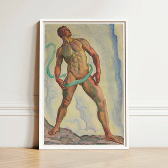 Fullness - Ferdinand Hodler Art Print / Canvas Framed Painting Muscular Nude Male Figure Green Ribbon-like, Prints