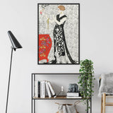 Fumée - George Barbier 1920s Fashion Art Framed Canvas, Framed Art Print Elegant Japanese Geisha Black White