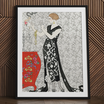 Fumée - George Barbier 1920s Fashion Art Print / Canvas, 24x32’’ / 61x81cm / Black Frame / Matboard, Posters Prints & Visual Artwork, Toby