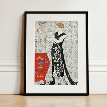 Fumée - George Barbier 1920s Fashion Art Print / Canvas, 12x16’’ / 31x41cm / Black Frame / Matboard, Posters Prints & Visual Artwork, Toby