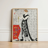 Fumée - George Barbier 1920s Fashion Art Print / Canvas Artistic Framed Woman Elegant Black White Patterned, Parisian Haute Couture,