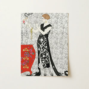 Fumée - George Barbier 1920s Fashion Art Print / Canvas Artistic Woman Elegant Black White Floral Gown, Parisian Haute Couture, Gazette Du