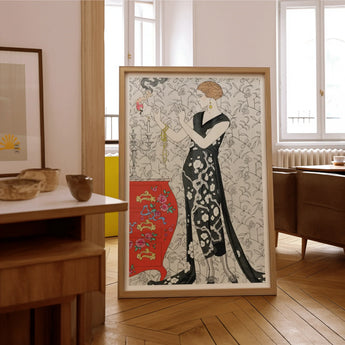 Fumée - George Barbier 1920s Fashion Art Print / Canvas Framed Japanese Woodblock Figure Ornate Kimono Floral, Parisian Haute Couture,