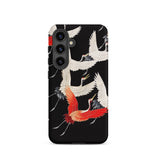 Furisode with Myriad of Flying Cranes Phone Case Samsung Galaxy S24 / Matte Black Phone Case Elegant Design White Red Cranes Ivory Wings
