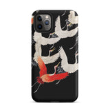 Furisode with Myriad of Flying Cranes Phone Case Iphone 11 Pro Max / Matte Black Iphone Case Vibrant Red White Crane Pattern Ivory Wings