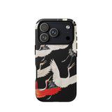 Furisode with Myriad of Flying Cranes Phone Case Iphone 17 Pro / Matte Black Phone Case Red White Cranes Design Durable Ivory Wings