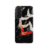 Furisode with Myriad of Flying Cranes Phone Case Samsung Galaxy S21 / Matte Black Phone Case Vibrant Illustration White Red Cranes Ivory