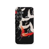 Furisode with Myriad of Flying Cranes Phone Case Samsung Galaxy S25 / Matte Black Phone Case Vibrant Illustration White Red Cranes Ivory