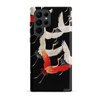 Furisode with Myriad of Flying Cranes Phone Case Samsung Galaxy S22 Ultra / Matte Black Elegant Design White Red Ivory Wings Sharpened,