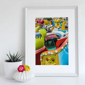 Gang’s All Here + too Giclée Print / Canvas Framed Photograph Colorful Amusement Park Ride Cars Giclée Print, Vibrant Park, Enchanting