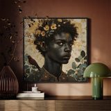 The one - Gay Black God Art Print / Canvas Framed Artwork Dark-skinned Woman Curly Hair Adorned Golden, Queer, Bold Statements Prints