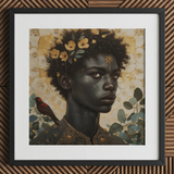 The one - Gay Black God Art Print / Canvas Black-framed Artwork Portrait Person Dark Skin Adorned Golden, Queer, Bold Statements Prints