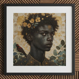 The one - Gay Black God Art Print / Canvas Black-framed Artwork Portrait Person Dark Skin Adorned Golden, Queer, Bold Statements Prints