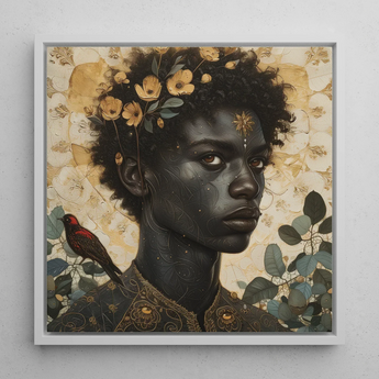 The one - Gay Black God Art Print / Canvas Framed Portrait Woman Dark Curly Hair Adorned, Queer, Bold Statements Prints