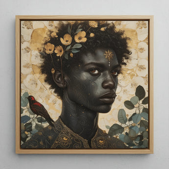 The one - Gay Black God Art Print / Canvas Square-framed Artwork Portrait Person Dark Skin Curly Hair, Queer, Bold Statements Prints