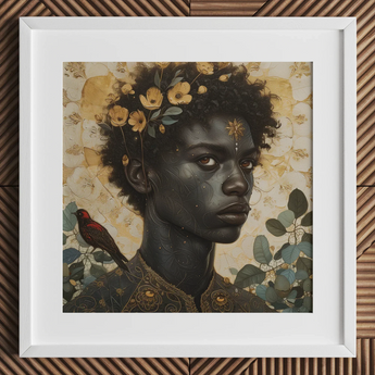 The one - Gay Black God Art Print / Canvas White Framed Artwork Woman Portrait Floral Crown, Queer, Bold Statements Prints