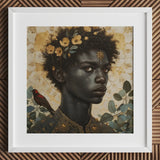 The one - Gay Black God Art Print / Canvas White Framed Artwork Woman Portrait Floral Crown, Queer, Bold Statements Prints