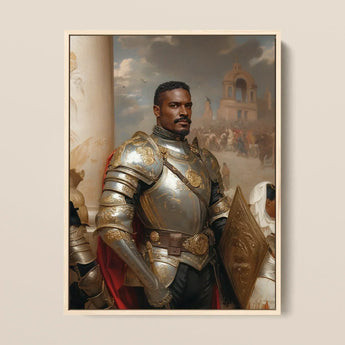 The General - Vintage Gay Military Art Print / Canvas Framed Portrait Black Knight Ornate Silver Gold Armor Marvel, Classical Renaissance